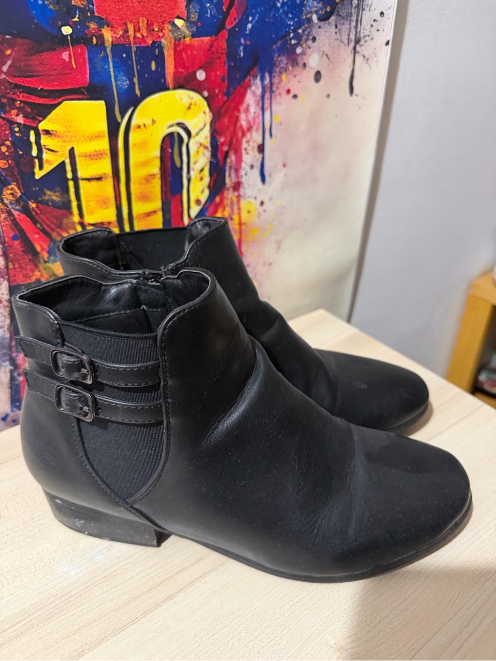 Women's Black Ankle Boots with Buckle Detail